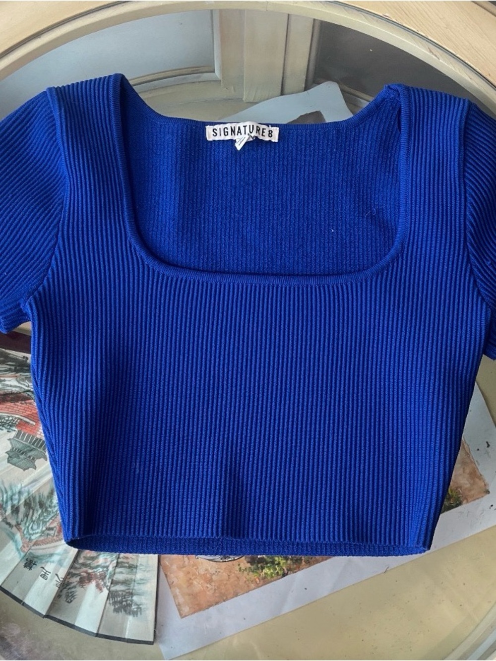 Signature8 Cobalt Blue Ribbed Square-Neck Crop Top